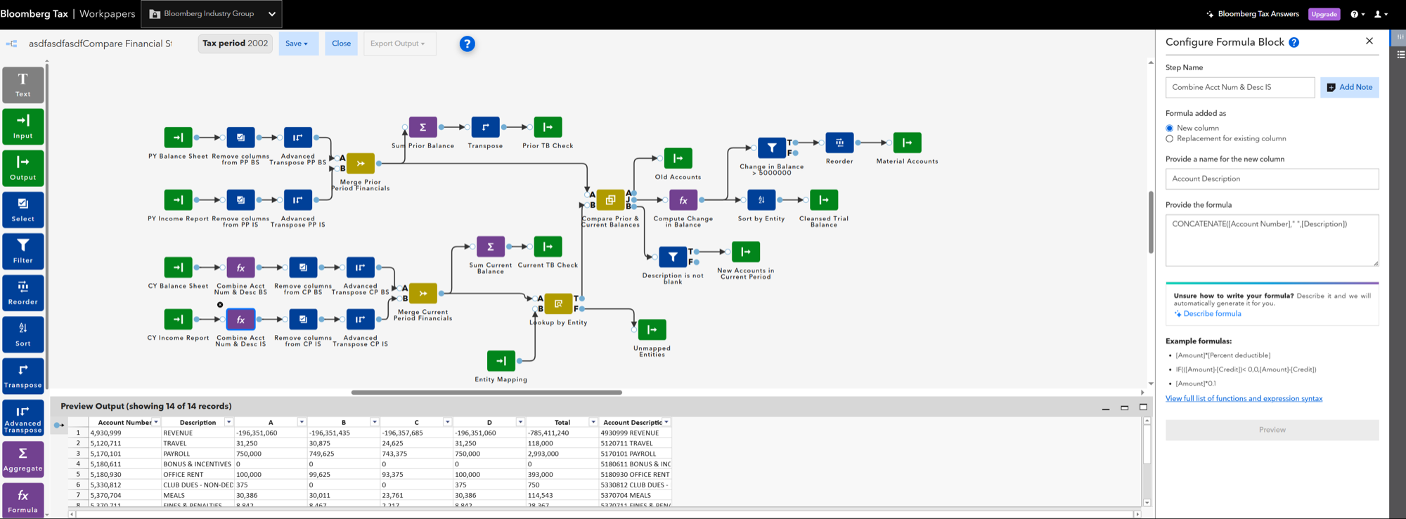 Bloomberg Tax Workpapers visual workflow builder